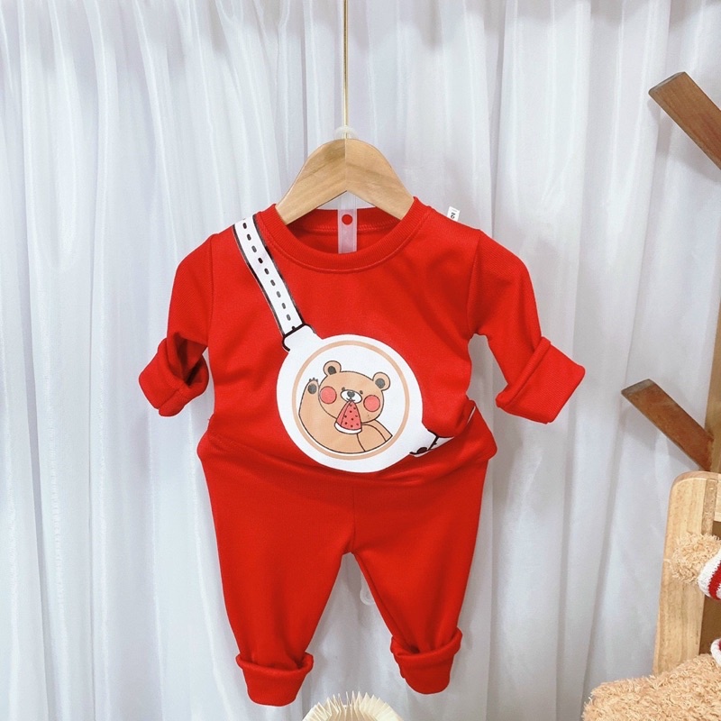 Bộ Thu Đông cho bé trai in túi gấu 8-18kg, chất len tăm dày dặn siêu hot 2022
