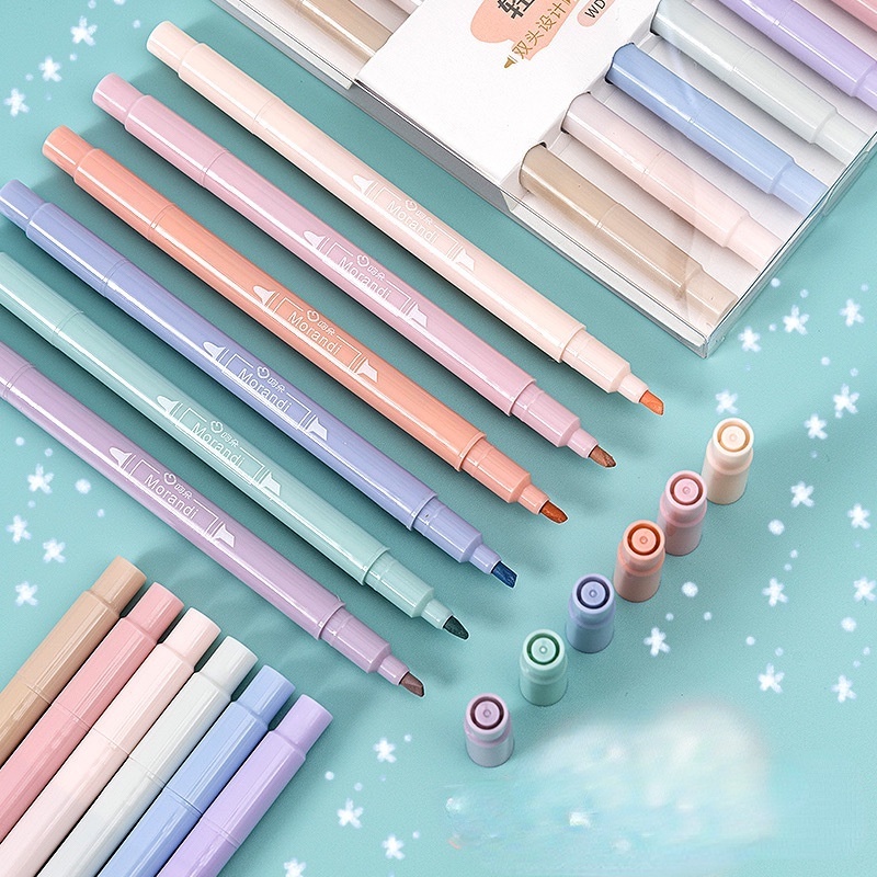 RUIXIANG Bộ bút lông hai đầu 6 màu sáng tạo cho học sinh bút đánh dấu bút highlight