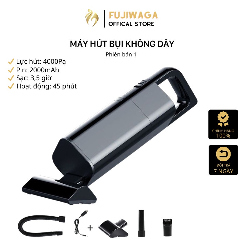 Máy hút bụi cầm tay mini KHÔNG DÂY FujiWaga-Hút bụi xe ô tô,giường nệm, sofa, máy hút lông chó mèo,bụi mịn - BH 12 tháng