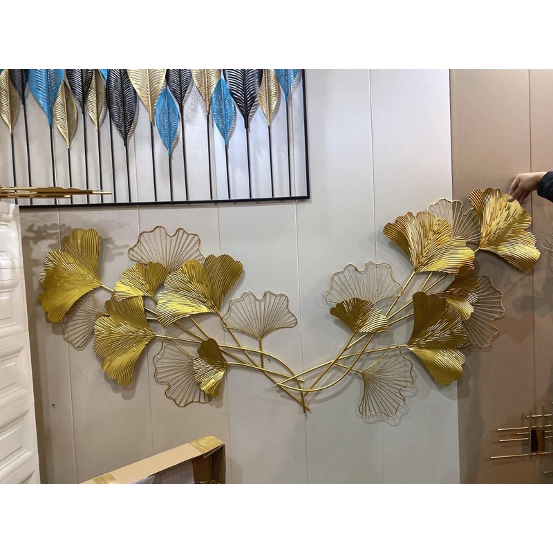 Trang sắt treo tường, decor trang trí phòng khách hiện đại. Bảo hành 3 năm. Tranh đôi lá gingko
