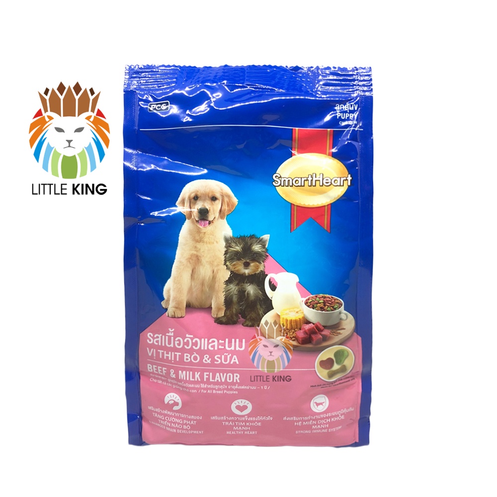 Thức ăn cho chó con Smartheart Puppy vị thị bò và sữa gói 400gr, Thức ăn hạt cho chó giá rẻ Little King pet shop