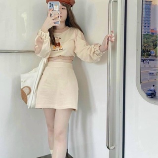 Set váy + áo crotop gấu