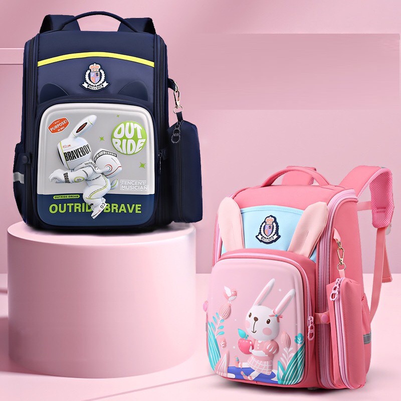 Balo Chống Gù 3D Nổi Thỏ Du Hành, Cặp Chống Gù Chống Nước Học Sinh Tiểu Học Lớp 1 Đến Lớp 4 Mẫu Bé Trai Bé Gái