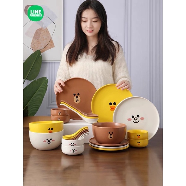 BÁT ĐĨA LINE FRIENDS SỨ LÌ VỊT SALLY, GẤU BROWN, THỎ CONY
