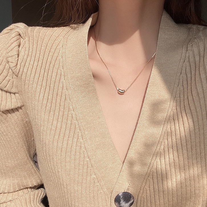 Dây chuyền/ vòng cổ hợp kim mảnh mặt hạt đậu phong cách Hàn Quốc