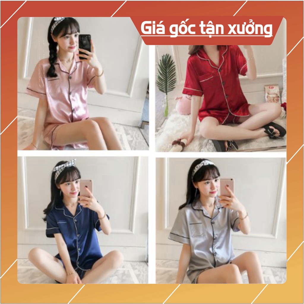 [FreeShip Giá Sập Sàn] Đồ Ngủ Nữ pijama Cộc Tay Lụa Satin Thoải Mái Trơn Bo Viền Cao Cấp Chất Bao Đẹp Mềm, Mịn .