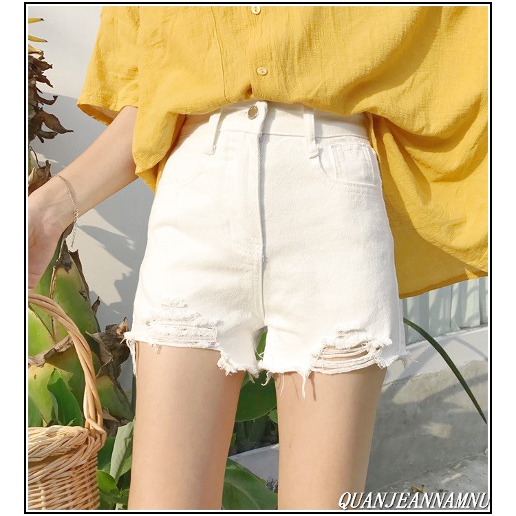 Quần short jean nữ TRẮNG RÁCH TUA LAI - mẫu mới V@0-3