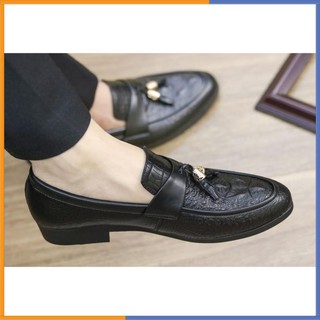 FRESSHIP GIÀY LƯỜI  DA NAM GIÁ RẺ - DẬP VÂN CÁ SẤU, CÓ CHUÔNG VÀNG - ĐẾ CAO 3CM - MÃ L184