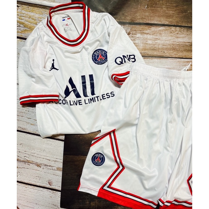 Set Bộ Quần áo thể thao bóng đá nam nữ clb psg vải thái mịn clb psg áo trắng quần trắng logo thêu