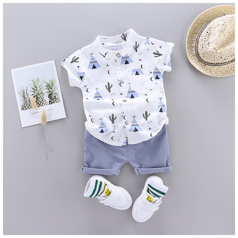Set áo sơ mi và quần short thời trang xinh xắn cho bé trai