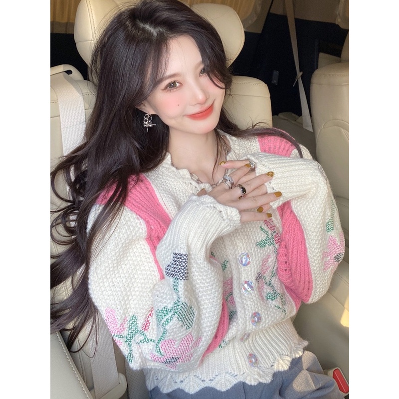 Áo Khoác Len Cardigan Thêu Hoa, Oder taobao, Hàng Quảng Châu