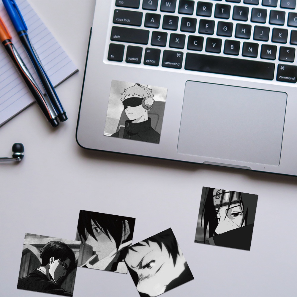 56 Sticker Chống Thấm Nước Họa Tiết Hoạt Hình Anime Màu Trắng Đen Trang Trí Sổ Tay/Điện Thoại