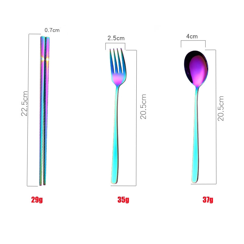 Set Đũa / Muỗng / Nĩa Chất Liệu Thép Không Gỉ Kèm Túi Phong Cách Hàn Quốc