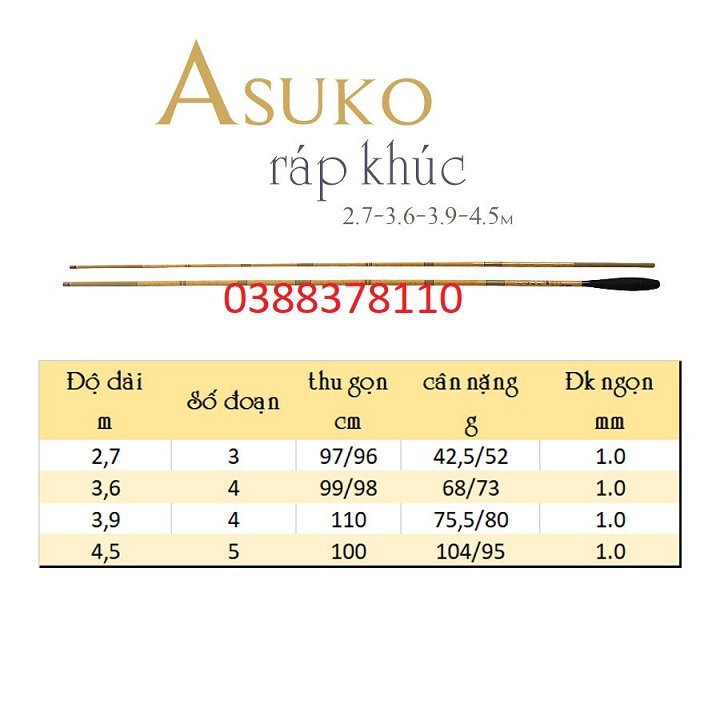 Cần Tay Câu Đơn Ráp Khúc Asuko 2.5H, Cần Câu Cá, Câu Đài, Câu Đơn