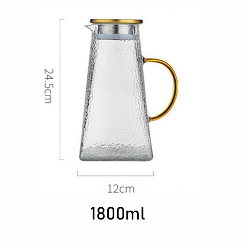 Bộ bình nước thủy tinh chịu nhiệt 1800ml đáy vuông kiểu Nhật + 6 Cốc hoa hướng dương + giá úp + khay