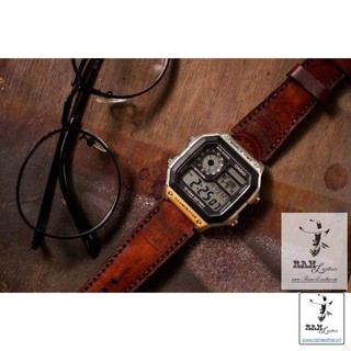 (DA BÒ THẬT) DÂY ĐỒNG HỒ CASIO TRỐNG ĐỐNG ĐẬM LIGHT BROWN DA BÒ THẬT