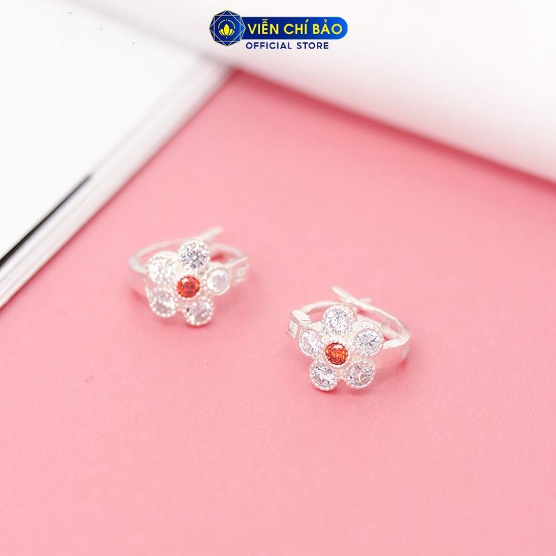 Bông tai bạc nữ hoa mai nhụy màu đỏ chất liệu bạc 925 thời trang phụ kiện trang sức nữ thương hiệu Viễn Chí Bảo B400727