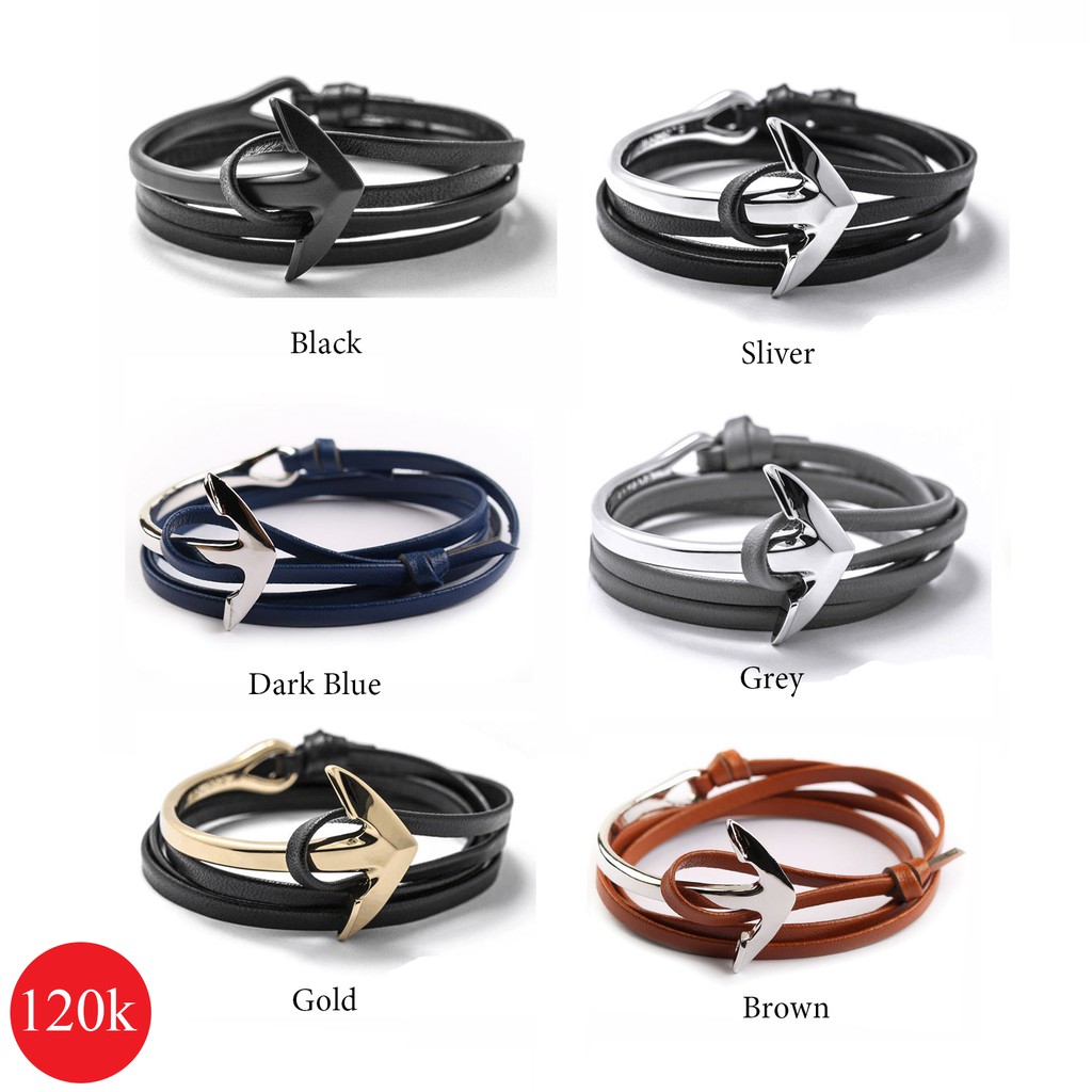 Vòng tay dây da mỏ neo - Loại Neo cong