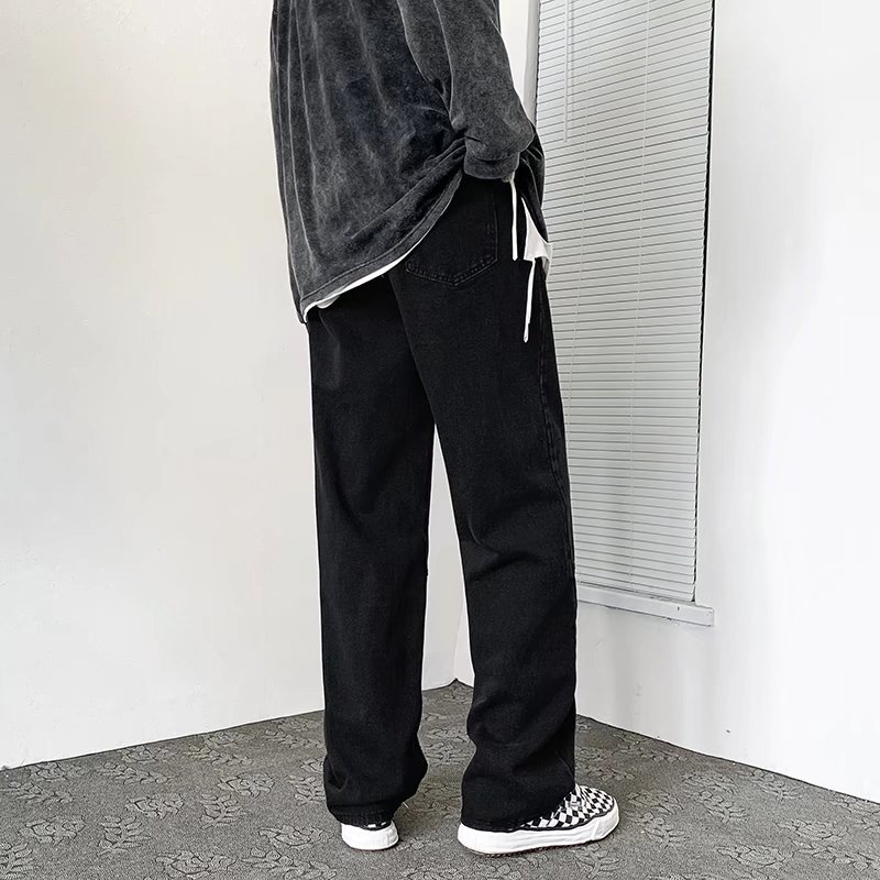 Quần denim eo cao ống rộng thiết kế thời trang Hàn Quốc sành điệu dành cho nam