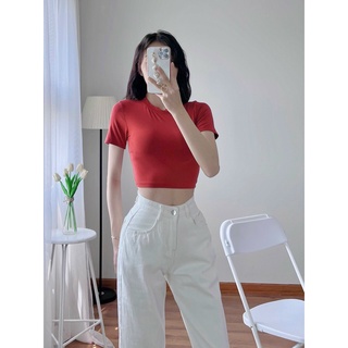Áo thun croptop nữ tay ngắn cổ tròn ôm body-34dcStyle