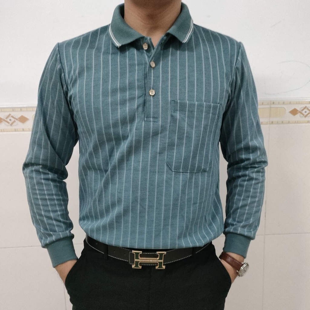 Áo polo Tay Dài Dáng Rộng Phối Túi Thời Trang Mùa Thu Cho Nam Trung Niên