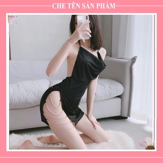 Váy ngủ body cổ đổ xẻ đùi phối dây kim loại gợi cảm - vb mắt xích - đầm ngủ body xẻ tà gợi cảm