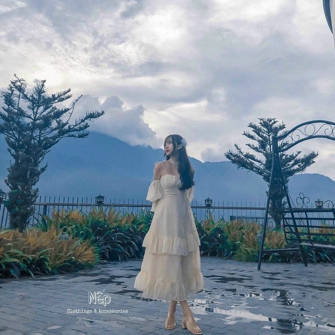 Đầm Nơ Cúp Ngực Viền Bèo Trễ Vai | BigBuy360 - bigbuy360.vn