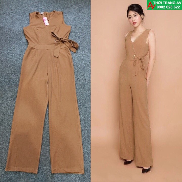 Jumpsuit - Đồ bay dài ống suông cổ V thắt nơ eo xinh xắn - AV5907