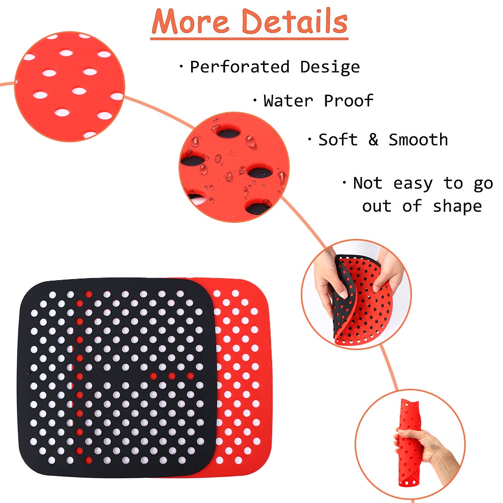 Tấm Lót Nồi Hấp Không Khí Hình Vuông / Tròn Bằng Silicone Chịu Nhiệt Chống Dính Có Thể Tái Sử Dụng