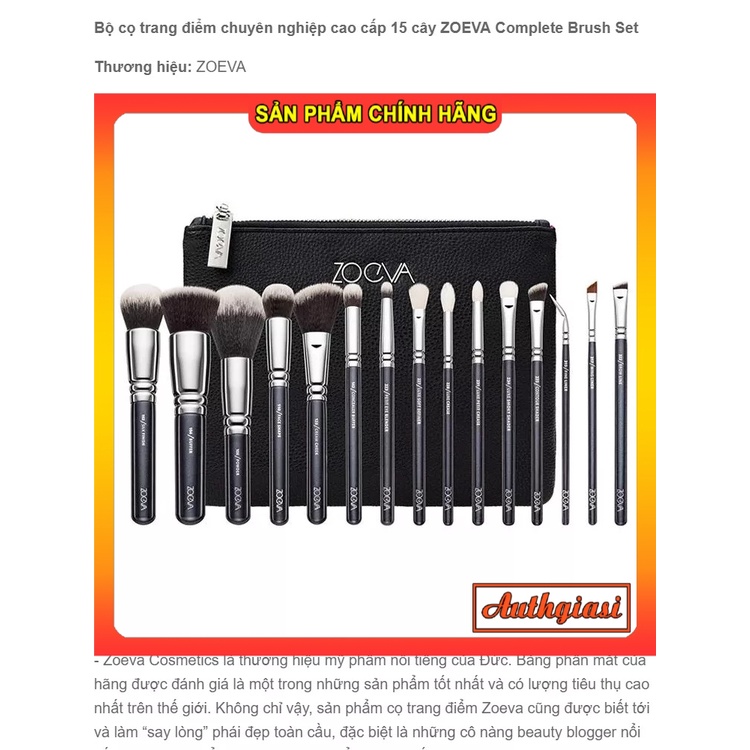 Bộ cọ trang điểm make up chuyên nghiệp ZOCVA Complete Brush Set 15 Cây