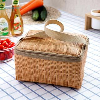 ✿UNI✿Portable Imitation Rattan Lunch Bag Insulated Thermal Cooler Lunch Box Tote