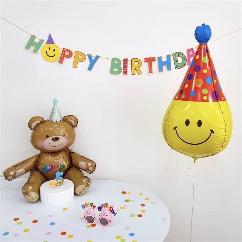 Bóng hình chú hề mặt cười vàng đội mũ dễ thương phong cách sinh nhật hàn quốc