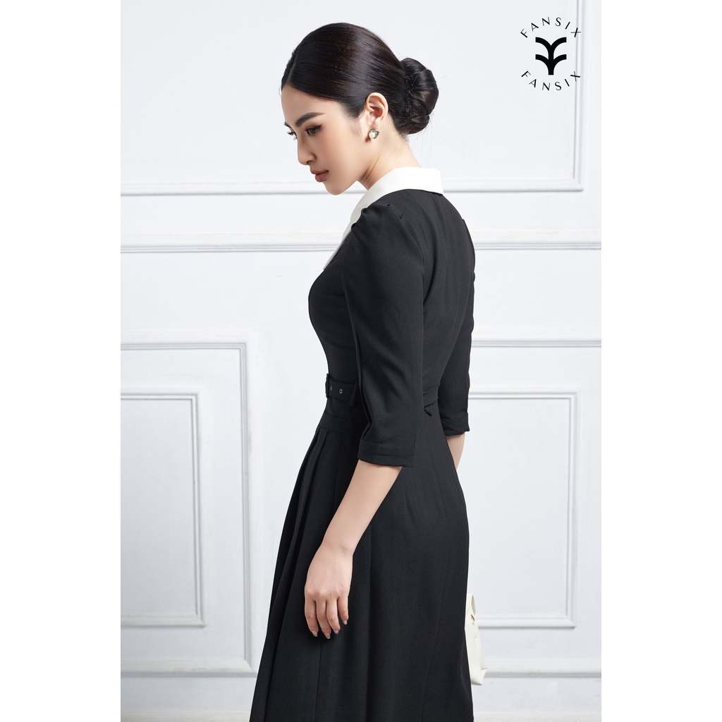 Đầm chữ A tay lỡ phối cổ sơ mi FANSIX - DL17 thiết kế tay bồng, vải mango dày dặn, 2 màu sang chảnh kèm đai. | BigBuy360 - bigbuy360.vn
