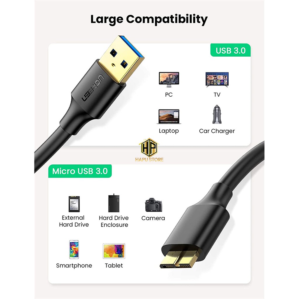 Cáp Micro USB 3.0 Ugreen 10840 dài 0,5m mạ vàng chính hãng - Hapustore