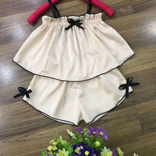 Combo  30 Bộ phi  lụa hai  dây  cột  nơ  cho  bé  gai