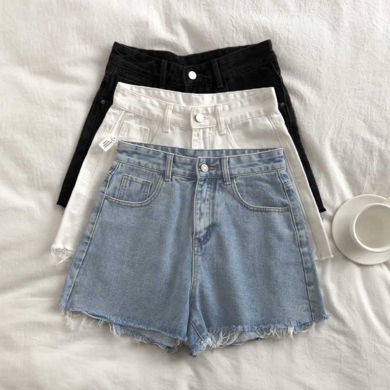 Quần short jeans lưng cao đơn giản thời trang màu hè cho nữ
