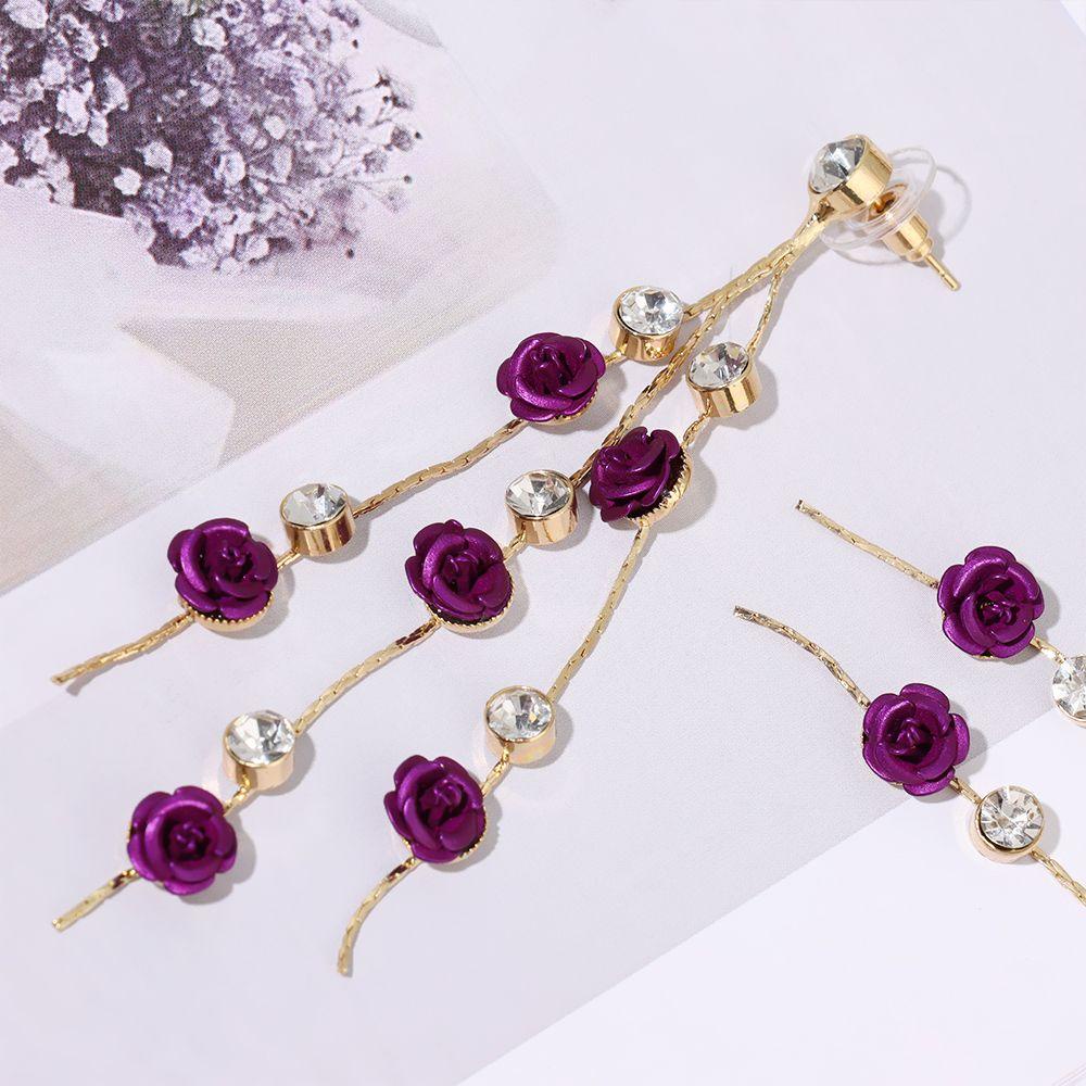 Hoa Tai Dáng Dài Mặt Hình Giọt Nước Đính Đá Lấp Lánh Cho Nữ