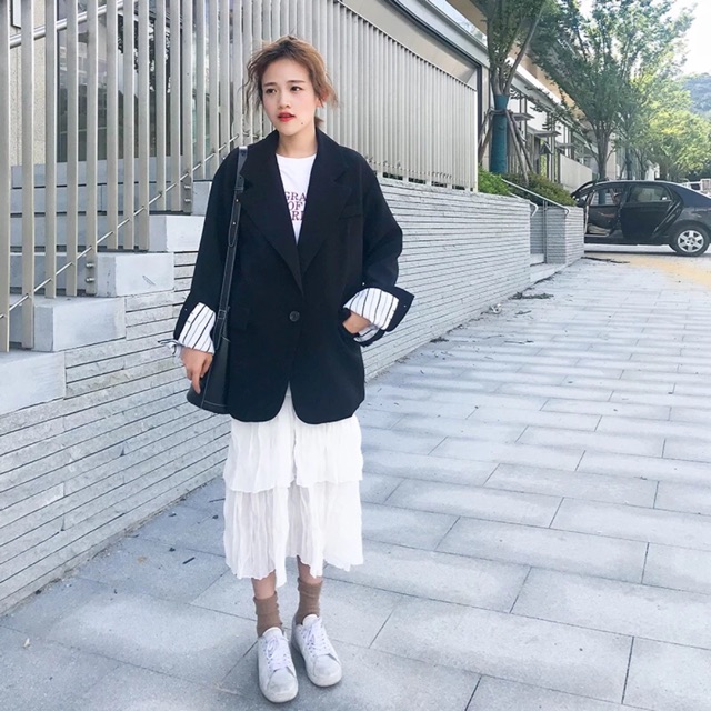 Áo blazer trơn tay kẻ | BigBuy360 - bigbuy360.vn