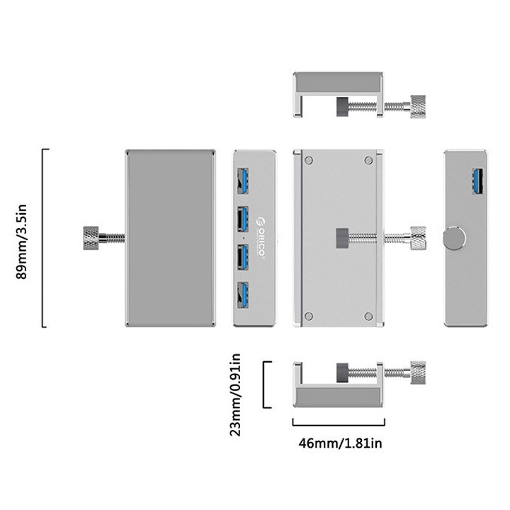 Bộ chia 4 cổng USB 3.0 dạng kẹp vỏ nhôm Orico MH4PU -dc3451