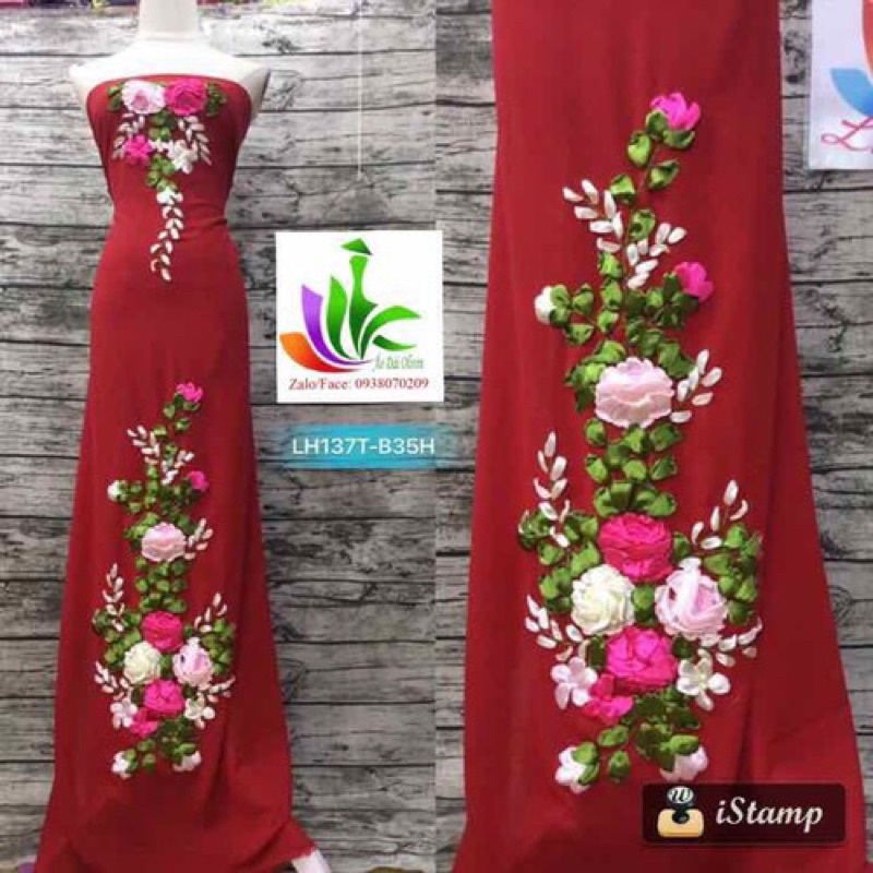 Vải áo dài thêu ruy băng Hoa hồng