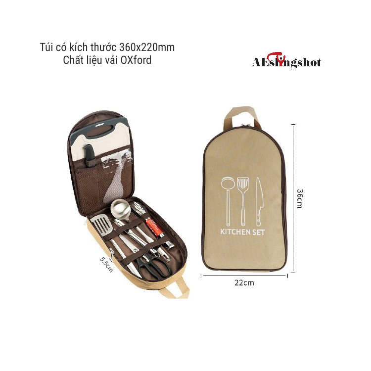 Bộ dụng cụ nấu ăn dã ngoại có túi đựng tiện lợi - Bộ dụng cụ nấu ăn 8 món dùng khi đi du lịch, dã ngoại [DCP5]