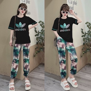 Bộ thun thể thao phom rộng thêu họa tiết chữ kèm ảnh chụp thật 100%