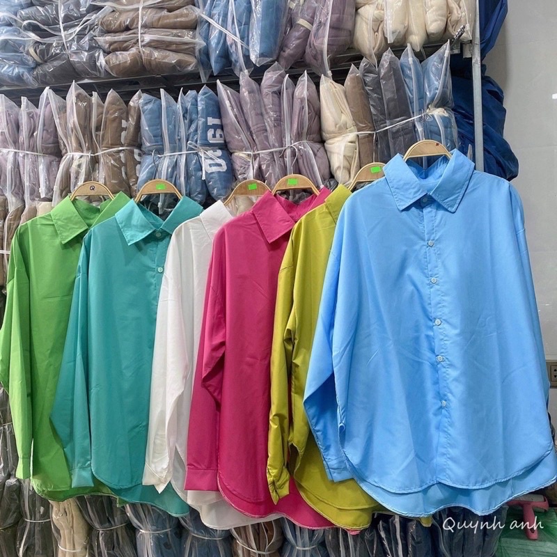 [AN MỘC] Áo sơ mi màu xanh lá from rộng cá tính cho nữ