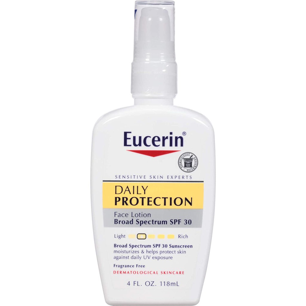 Dưỡng thể không mùi &amp; chống nắng cho mặt Eucerin Daily Protection SPF 30 Sunscreen Moisturizing Face Lotion 118ml (Mỹ)