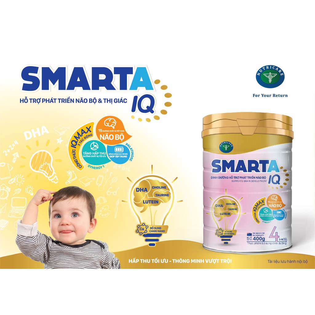 Sữa bột Nutricare Smarta IQ 1 giúp bé phát triển trí não cho bé, tăng cường sức đề kháng, giảm táo bón (400gr )