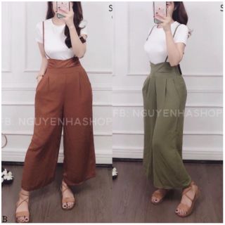 Set Quần Yếm Ống Rộng Culottes & Áo Phông Trơn
