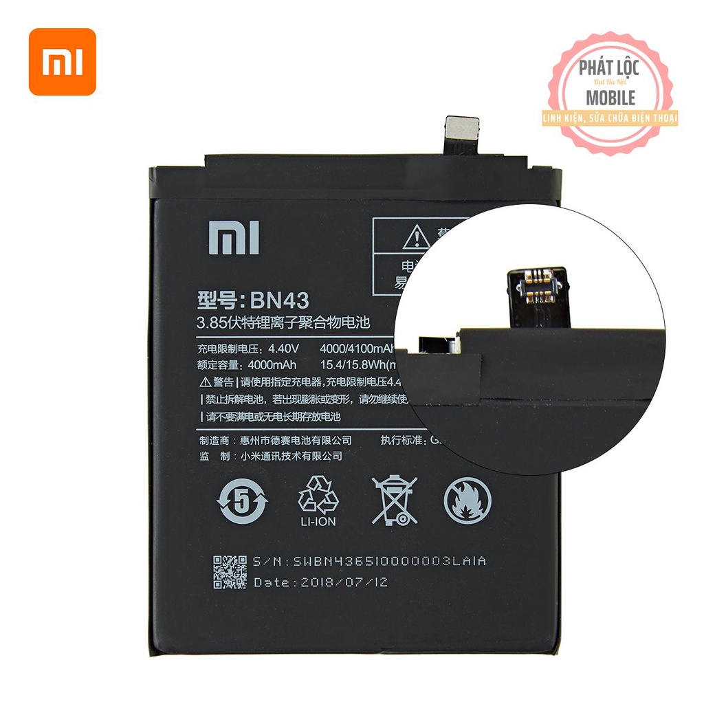 Pin Xiaomi Redmi Note 4X/ Note 4 Snap 625, Mã pin BN43, Dung lượng 4000mAh, Bảo hành 3 tháng. Tặng kèm bộ tua vít mở máy