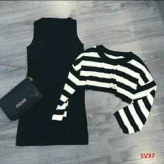 Set váy sọc trắng đen