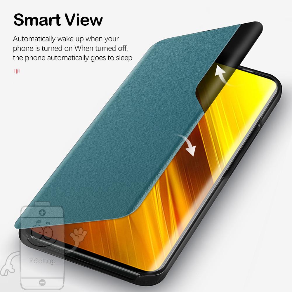 Smart Windows Leather Case Xiaomi MI 11 Note 10 5G Poco M3 Pro X3 NFC X3 Pro Full Body Phone Standing Stand Cover Shockproof Cases