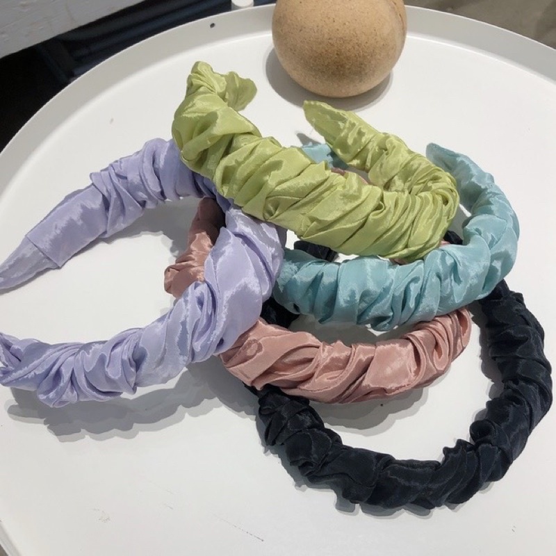 Cài tóc nữ lụa 1 màu nhún - Băng đô tóc trơn màu paste - Maben